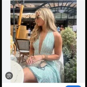 Fate Deep V Mint Halter Mini Dress